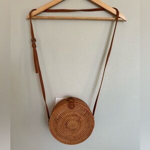Never Used Round Woven Tan Crossbody Bag